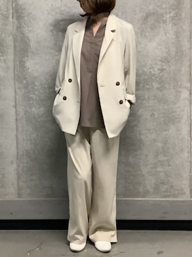 「TOKYO SHIRTS（トウキョウシャツ）のバックプリーツブラウス セットアップ可能（シャツ/ブラウス、ベージュ系）」を使った、SHIRTS PLAZA 天神地下街店さん（メンズ・171cm）の夏コーディネート