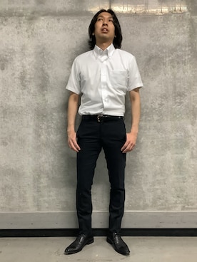 「TOKYO SHIRTS（トウキョウシャツ）の形態安定ノンアイロン ボタンダウン 半袖ビジネスワイシャツ（ビジネスシャツ、ホワイト系）」を使った、SHIRTS PLAZA 天神地下街店さん（メンズ・171cm）の春コーディネート