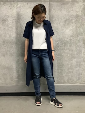 「TOKYO SHIRTS（トウキョウシャツ）の麻調合繊素材シャツワンピース 五分袖（シャツ/ブラウス、ブルー系）」を使った、SHIRTS PLAZA 天神地下街店さん（メンズ・171cm）の夏コーディネート