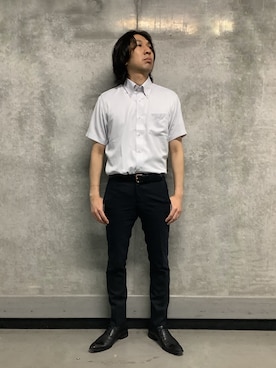 「TOKYO SHIRTS（トウキョウシャツ）の形態安定ノンアイロン ボタンダウン 半袖ビジネスワイシャツ（ビジネスシャツ、グレー系）」を使った、SHIRTS PLAZA 天神地下街店さん（メンズ・171cm）の春コーディネート