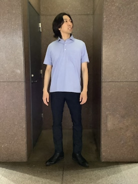 「TOKYO SHIRTS（トウキョウシャツ）のビズポロ クールタッチコットン 綿100% 半袖ポロシャツ（ポロシャツ、ブルー系）」を使った、SHIRTS PLAZA 天神地下街店さん（メンズ・171cm）の夏コーディネート