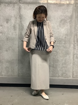 「TOKYO SHIRTS（トウキョウシャツ）のアウター 麻調ジャケット 七分袖 レディース（テーラードジャケット、ベージュ系）」を使った、SHIRTS PLAZA 天神地下街店さん（メンズ・171cm）の春コーディネート
