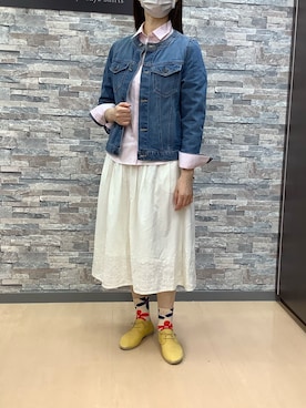 「白スカート」｜「アイテム（ノーカラージャケット）」を使った、BRICK HOUSE by Tokyo Shirts 高松ゆめタウン店さん（レディース・158cm）の春コーディネート