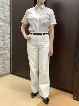 「TOKYO SHIRTS（トウキョウシャツ）の【吸水速乾】 形態安定ノンアイロン ワイド 半袖ビジネスワイシャツ（ビジネスシャツ、ホワイト系）」を使った、BRICK HOUSE by Tokyo Shirts 高松ゆめタウン店さん（レディース・164cm）の夏コーディネート