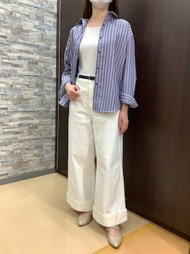 「TOKYO SHIRTS（トウキョウシャツ）の【Pitta Re:)】ふわっとガーゼシャツ ワイドシルエット 長袖 綿100% レディース カジュアルシャツ（シャツ/ブラウス、ブルー系）」を使った、BRICK HOUSE by Tokyo Shirts 高松ゆめタウン店さん（レディース・164cm）の夏コーディネート