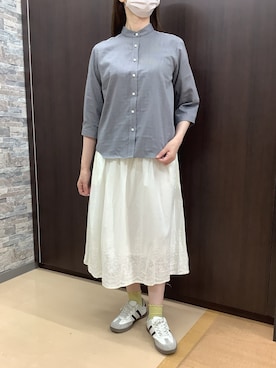 「TOKYO SHIRTS（トウキョウシャツ）の【Pitta Re:)】ふわっとガーゼシャツ レギュラーシルエット 七分袖 綿100% レディース カジュアルシャツ（シャツ/ブラウス、グレー系）」を使った、BRICK HOUSE by Tokyo Shirts 高松ゆめタウン店さん（レディース・164cm）の夏コーディネート