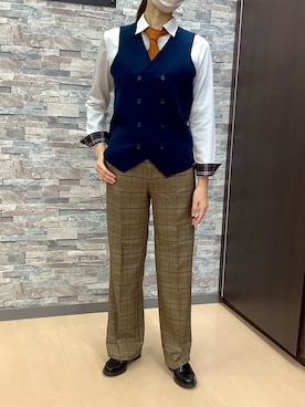 「チェック柄に恋してる」｜「アイテム（スラックス）」を使った、BRICK HOUSE by Tokyo Shirts 高松ゆめタウン店さん（レディース・158cm）の冬コーディネート