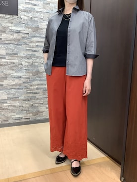 「TOKYO SHIRTS（トウキョウシャツ）の【透け防止】 形態安定ノンアイロン スキッパー 7分袖ビジネスワイシャツ（ビジネスシャツ、グレー系）」を使った、BRICK HOUSE by Tokyo Shirts 高松ゆめタウン店さん（レディース・164cm）の夏コーディネート