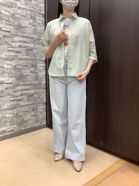 「TOKYO SHIRTS（トウキョウシャツ）の【Pitta Re:)】ふわっとガーゼシャツ レギュラーシルエット 七分袖 綿100% レディース カジュアルシャツ（シャツ/ブラウス、グリーン系）」を使った、BRICK HOUSE by Tokyo Shirts 高松ゆめタウン店さん（レディース・164cm）の夏コーディネート