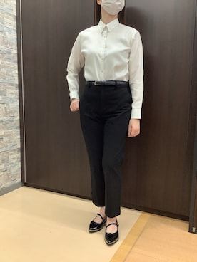 「TOKYO SHIRTS（トウキョウシャツ）の形態安定ノーアイロン レギュラー 長袖ビジネスワイシャツ（ビジネスシャツ、ホワイト系）」を使った、BRICK HOUSE by Tokyo Shirts 高松ゆめタウン店さん（レディース・164cm）の春コーディネート