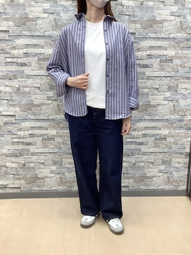 「TOKYO SHIRTS（トウキョウシャツ）の【Pitta Re:)】ふわっとガーゼシャツ ワイドシルエット 長袖 綿100% レディース カジュアルシャツ（シャツ/ブラウス、ブルー系）」を使った、BRICK HOUSE by Tokyo Shirts 高松ゆめタウン店さん（レディース・164cm）の春コーディネート