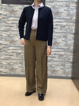 「ノーカラー」｜「アイテム（スラックス）」を使った、BRICK HOUSE by Tokyo Shirts 高松ゆめタウン店さん（レディース・158cm）の冬コーディネート