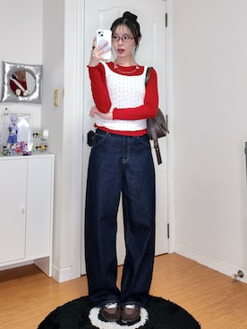 「UNIQLO（ユニクロ）のアイテム（タンクトップ、ホワイト系）」を使った、ハヌルさん（レディース・165cm）の春コーディネート