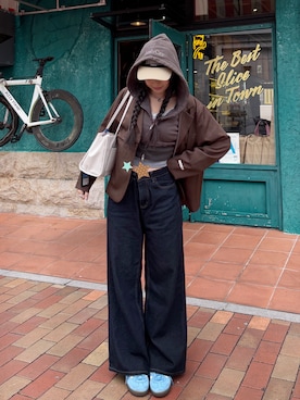 「アイテム（帽子）」を使った、ハヌルさん（レディース・165cm）の冬コーディネート