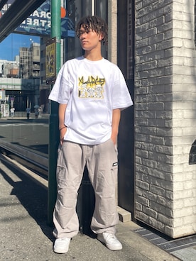 「XLARGE（エクストララージ）のRIPSTOP MULTI POCKET PANTS（その他パンツ、グレー系）」を使った、山下 迅さん（メンズ・173cm）の夏コーディネート