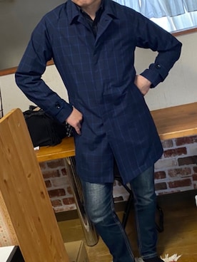 「tk.TAKEO KIKUCHI（ティーケータケオキクチ）のアイテム（ステンカラーコート）」を使った、kunikuni2000さん（メンズ・174cm）の夏コーディネート