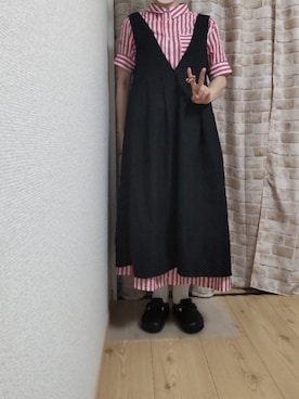 「シャツワンピ」｜「アイテム（スリッポン）」を使った、うるま　ひいろさん（レディース・152cm）の秋コーディネート