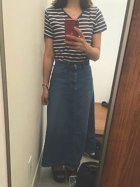 「アイテム（デニムスカート）」を使った、miho678さん（レディース・153cm）の夏コーディネート
