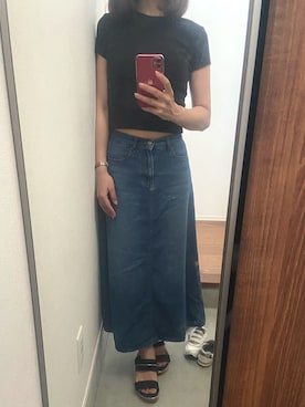 「GU（ジーユー）のアイテム（デニムスカート）」を使った、miho678さん（レディース・153cm）の夏コーディネート