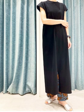 「TITE IN THE STORE（ティテ　インザ　ストア）のコットンスラブフレンチスリーブワンピース（ワンピース、ブラック系）」を使った、kaori829ohbaさん（レディース・170cm）の夏コーディネート