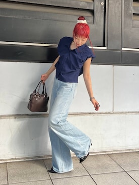 「PAGEBOY（ページボーイ）のヴィンテージバックルベルト（ベルト、ブラック系）」を使った、migeruさん（レディース・160cm）の春コーディネート