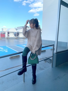 「ロングニット」｜「アイテム（パンツ）」を使った、migeruさん（レディース・160cm）の冬コーディネート