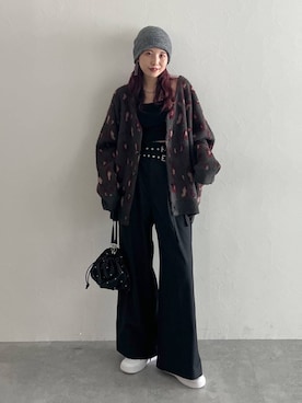 「PAGEBOY（ページボーイ）のニットビーニー（ニットキャップ/ビーニー）」を使った、migeruさん（レディース・160cm）の冬コーディネート