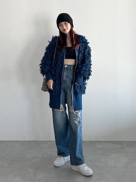 「PAGEBOY（ページボーイ）のニットビーニー（ニットキャップ/ビーニー）」を使った、migeruさん（レディース・160cm）の冬コーディネート