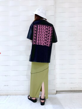 「PBLIM（ページボーイリム）のPAGEBOYLIM/ロゴ刺繍バケットハット2（ハット）」を使った、migeruさん（レディース・160cm）の夏コーディネート