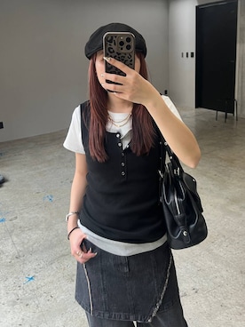 「JEANASIS（ジーナシス）のフェイクスエードハンチング/587131（ハンチング/ベレー帽、ブラック系）」を使った、migeruさん（レディース・160cm）の春コーディネート