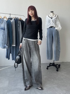 「PAGEBOY（ページボーイ）のハートマンテルネックレス3（ネックレス、ブラック系）」を使った、migeruさん（レディース・160cm）の春コーディネート