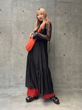 「アイテム（バッグ、オレンジ系）」を使った、migeruさん（レディース・160cm）の春コーディネート