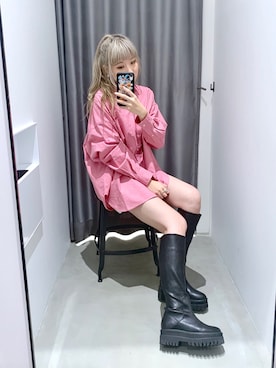 「ロングシャツ」｜「アイテム（PC・スマホグッズ/家電）」を使った、migeruさん（レディース・160cm）の冬コーディネート