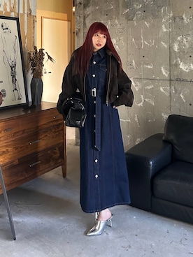 「PAGEBOY（ページボーイ）のメルトレザー2WAYブルゾン【ファー取り外し可能/スタンドネック】（ブルゾン、ブラウン系）」を使った、migeruさん（レディース・160cm）の夏コーディネート
