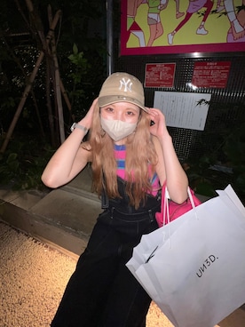 「ショート丈トップス」｜「アイテム（サロペット/オーバーオール）」を使った、migeruさん（レディース・160cm）の夏コーディネート