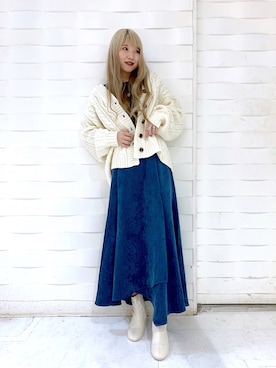 「ケーブルカーディガン」｜「アイテム（ブーツ）」を使った、migeruさん（レディース・160cm）の秋コーディネート