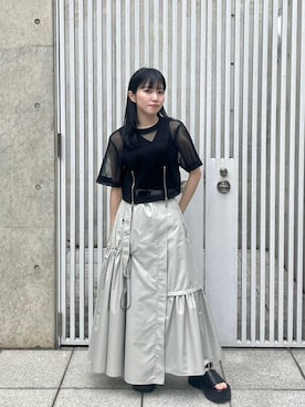 「UNITED TOKYO（ユナイテッドトウキョウ）のラセンカットアウトタンクトップ｜ウォッシャブル（タンクトップ）」を使った、UNITED TOKYO STAFFさん（レディース・147cm）の春コーディネート