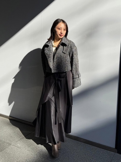 UNITED TOKYO ワイドラペルショートコート 黒 UNITED TOKYO コート アウター ヘリンボンウールショートコート