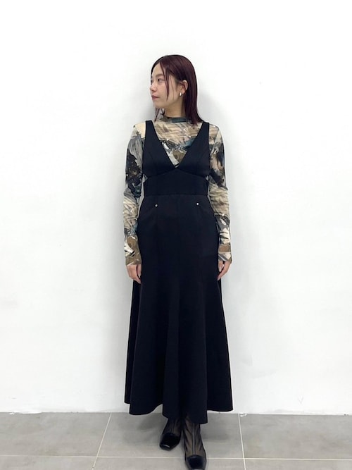 UNITED TOKYO チェックストックワークジャンパースカート カッティングストレッチジャンスカ(1 BLACK): : ウィメンズ