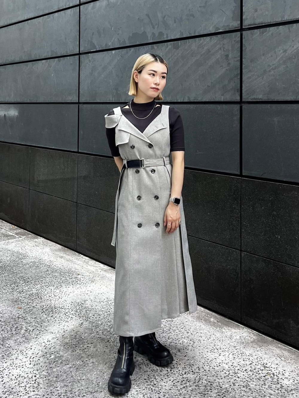 トレンチラべルジャンパースカート｜ウォッシャブル/防シワを使った