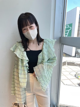 「mystic（ミスティック）のシアーボーダーラッフルブラウス（シャツ/ブラウス）」を使った、mystic_ayakoさん（レディース・158cm）の春コーディネート