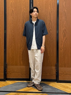「URBAN RESEARCH DOORS（アーバンリサーチドアーズ）の『UR TECH』 サマシェア ニットカーディガン（カーディガン/ボレロ、ブルー系）」を使った、キムラさん（メンズ・177cm）の春コーディネート