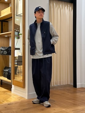 「FORK&SPOON（フォークアンドスプーン）のFORK&SPOON　フィールドベスト（ベスト、ブルー系）」を使った、キムラさん（メンズ・177cm）の春コーディネート