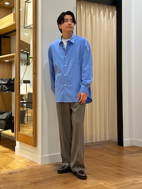 「THOMAS MASON（トーマス メイソン）のTHOMAS MASON OVER SHIRTS（シャツ/ブラウス、ブルー系）」を使った、キムラさん（メンズ・177cm）の春コーディネート