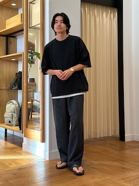 「OOFOS（ウーフォス）のアイテム」を使った、キムラさん（メンズ・177cm）の夏コーディネート
