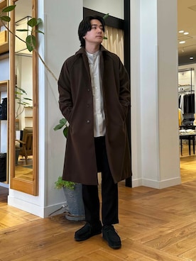 「寒い」｜「アイテム（ステンカラーコート）」を使った、キムラさん（メンズ・177cm）の冬コーディネート