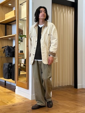 「アイテム（カバーオール）」を使った、キムラさん（メンズ・177cm）の秋コーディネート