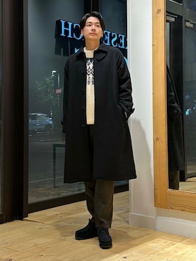 「寒い」｜「アイテム（ステンカラーコート）」を使った、キムラさん（メンズ・177cm）の秋コーディネート