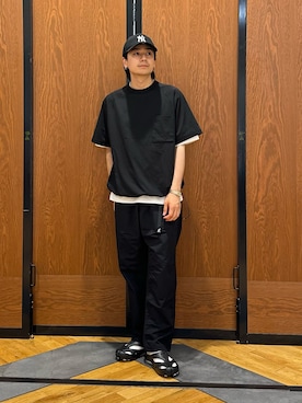 「NEW ERA（ニューエラ）の『別注』New Era×DOORS　920CS（キャップ、ブラック系）」を使った、キムラさん（メンズ・177cm）の春コーディネート