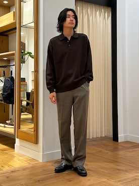 「アイテム（ポロシャツ、ブラウン系）」を使った、キムラさん（メンズ・177cm）の秋コーディネート